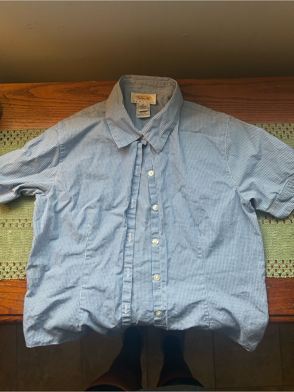 Talbots Light Blue Gingham Short-Sleeve Button-Down Shirt